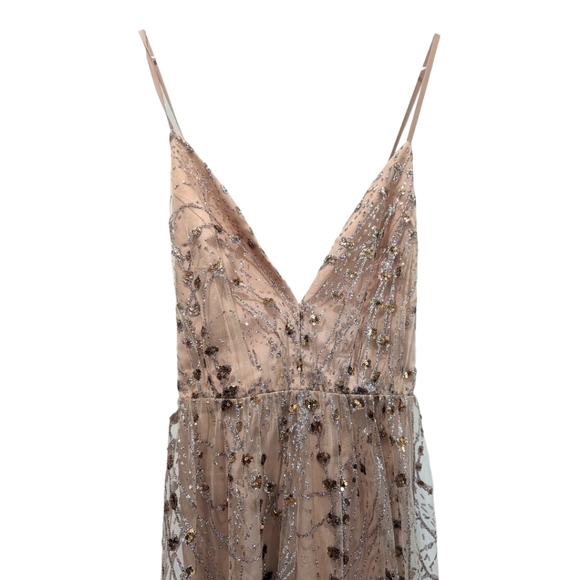LULU'S Luminous Night Taupe Rainbow Glitter Bronze Sequin Maxi Dress - Picture 4 of 5
